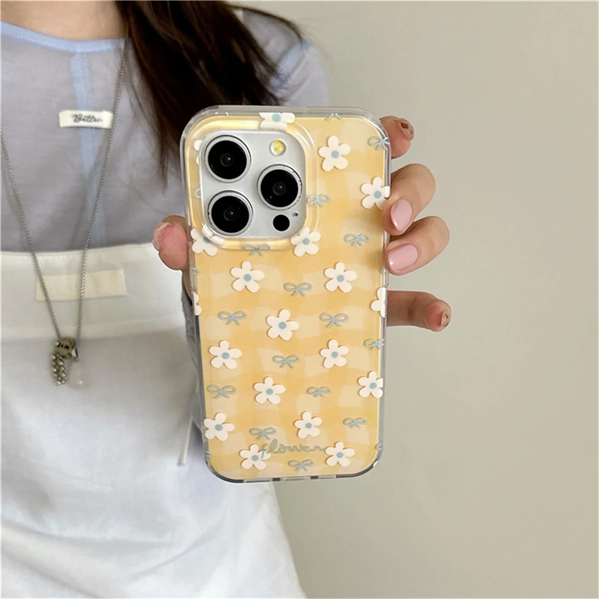 Funda de teléfono coreana con bonita flor para iPhone 16 Pro 13 14 15 Pro Max, Funda con colgante a prueba de golpes, Funda encantadora 15Pro