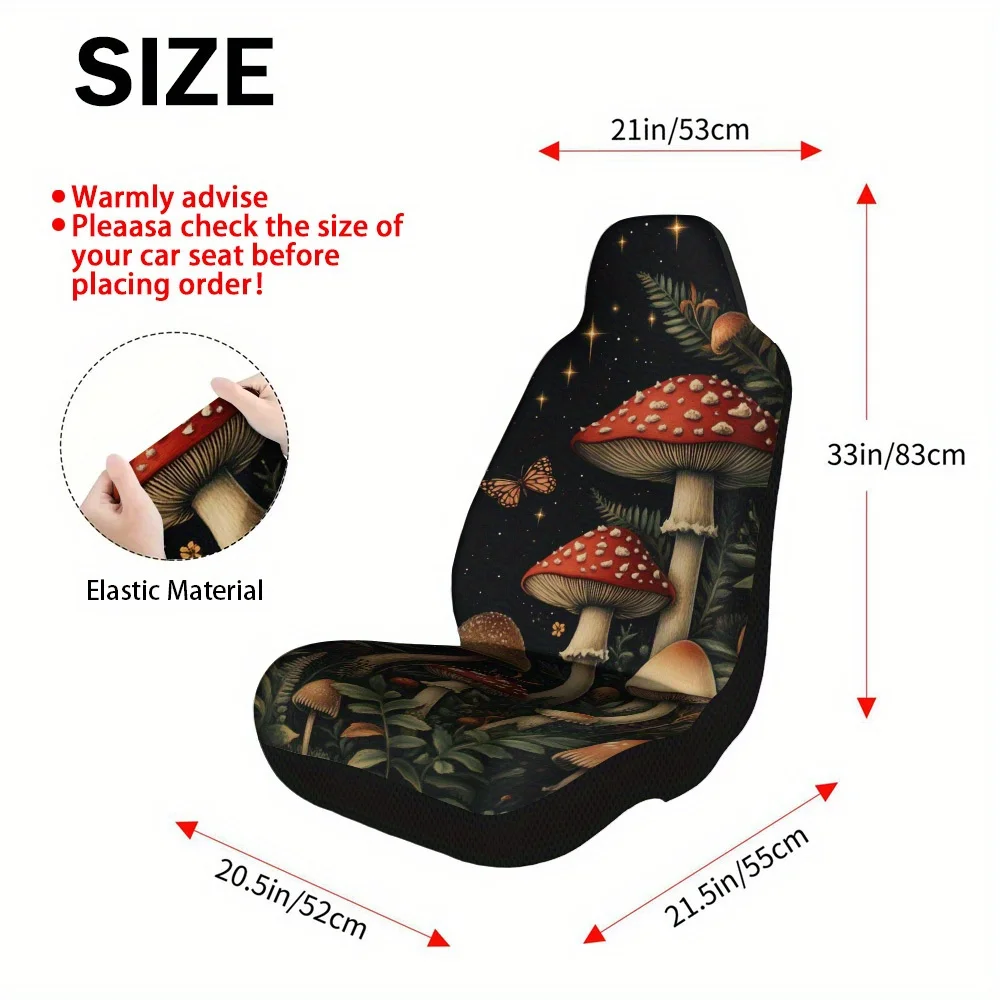 2pcs Horror Fantasy Starry Forest Mushroom Print Car Seat Covers – Front Seat Protectors For Cars, SUVs & Sedans, Durable And E