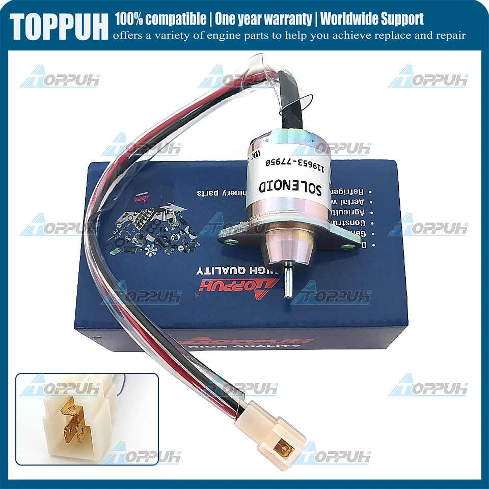 

New 12V 119653-77950 ShutOff Solenoid 1503ES-12S5SUC5S Replace for Yanmar 1503ES-24S5SUC5S