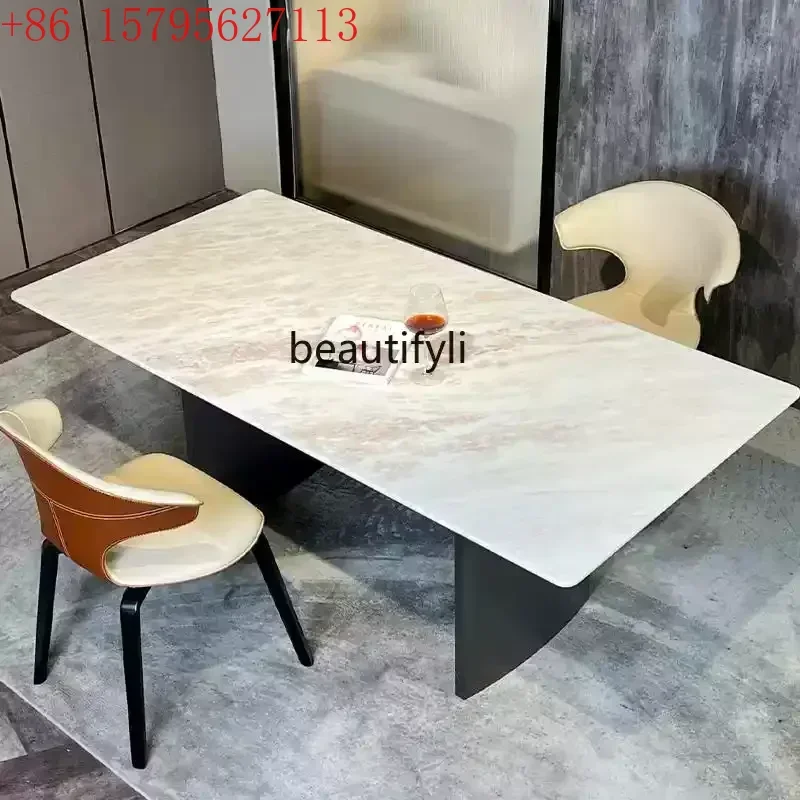 

Imported rose rainbow luxury stone dining table natural marble dining table premium dining table9344