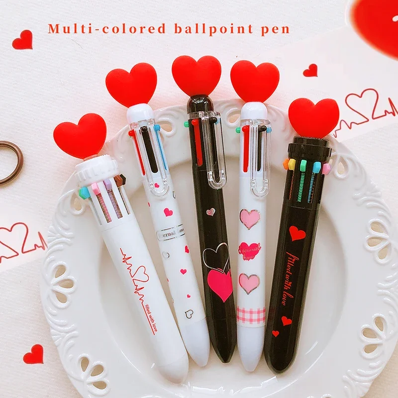 

School Office Supplies Korean Stationery Kawaii 6/10 Colors Ballpoint Pen Account pen Cartoon Love 0.5mm Colorful Ink Gel Pens