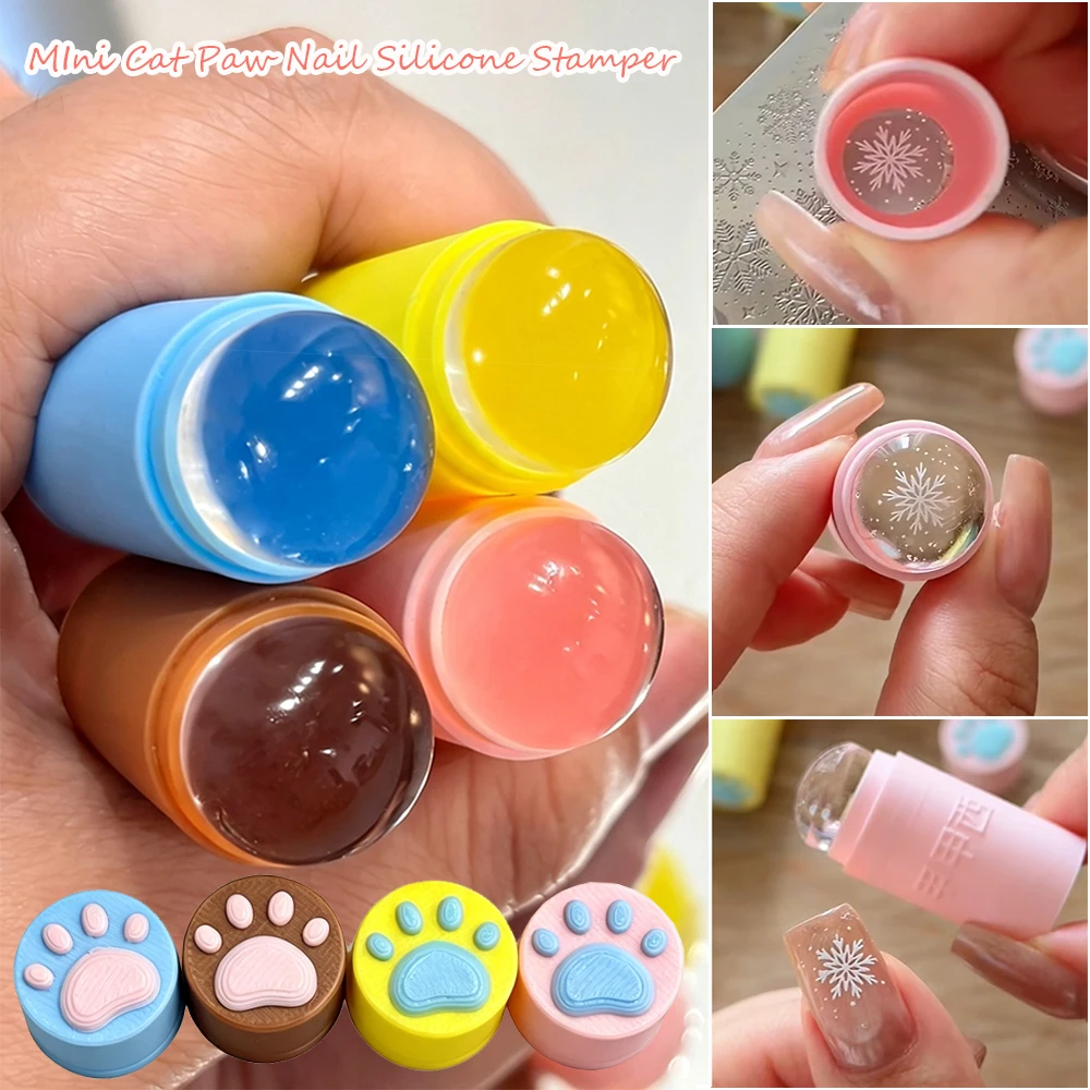 1/4Color Mini 1.9*4cm Cat Paw Nail Art Stamper Cute Pink Soft Silicone Nail Stamping Seal Template DIY Snowflakes Transfer Tools