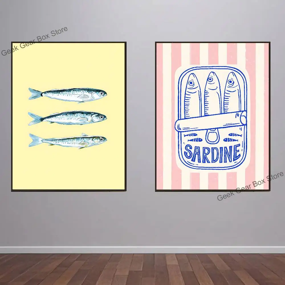 

Coastal Charm Sardine Poster Prints Wall Art Picture Painting Gift Living Room Restaurant Bar Large Dec Sticker