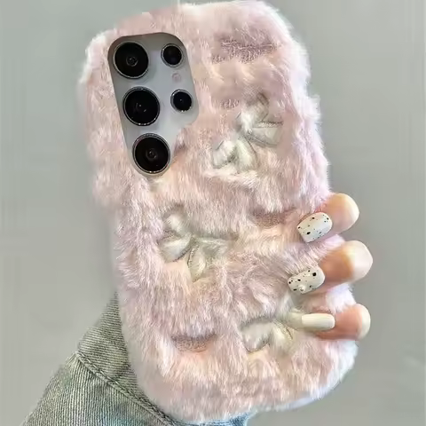 Cute Bowknot Fur Cartoon Phone Case For Xiaomi 17 Pro Max Mi Poco X7 X6 X5 X3 NFC F8 Pro F6 F5 M7 M6 M5 M4 M5S Tpu Protect Cover