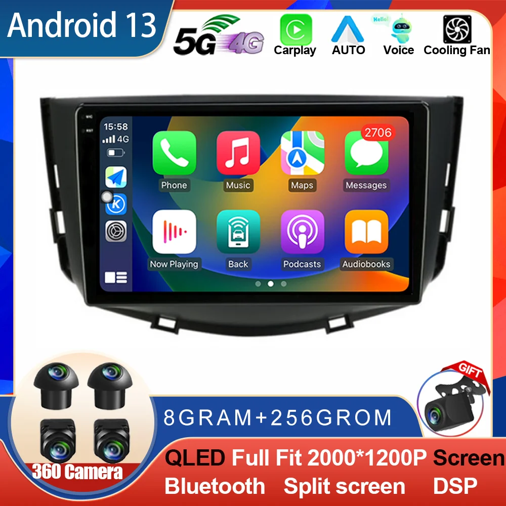 

9-дюймовый Android 14 для Lifan X60 X 60 2011-2016 Автомобильный радиоплеер Навигация Мультимедийное видео GPS 4G + WIFI Carplay DVD BT No 2 Din