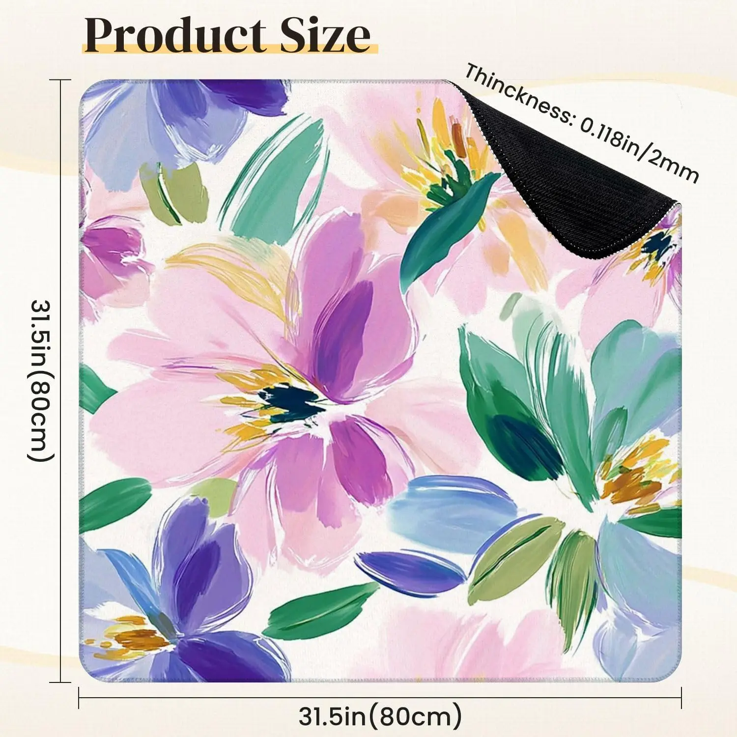 Colorful Floral Design Mahjong Mat 31.5 Inch Non Slip Noise Reduction Premium For Poker Dominoes Board Games With Carrying Bag