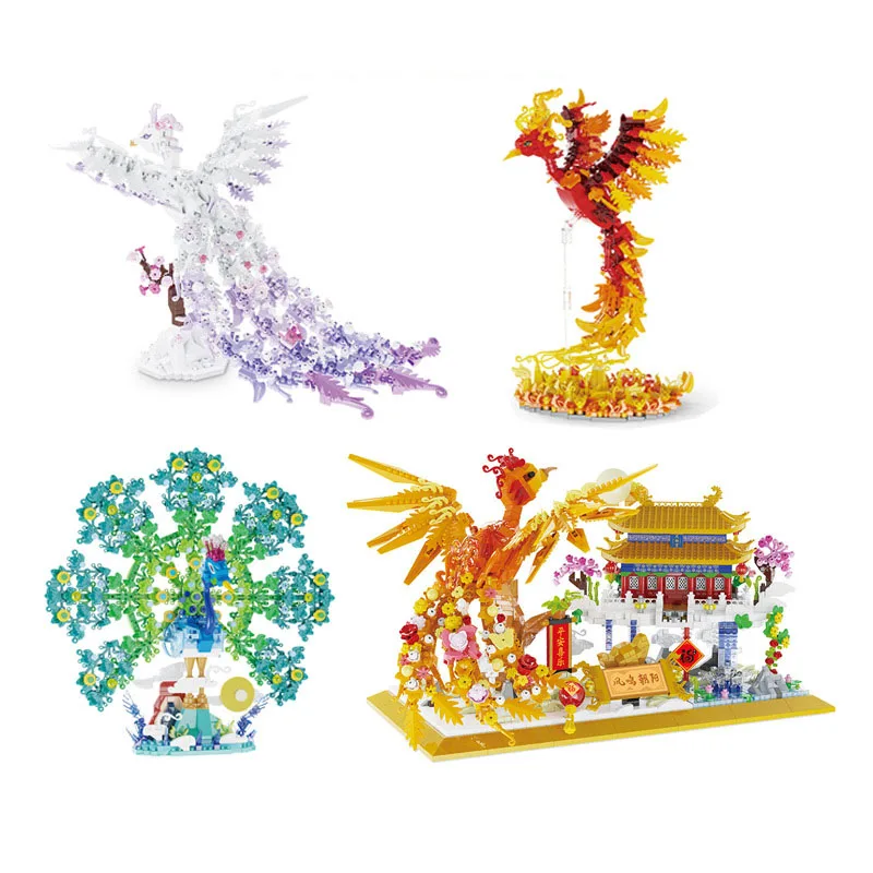 Idea China Mythical Animals Birds Image Micro Diamond Block Phoenix Peacock Rosefinch Building Brick Toy Nanobrick For Gifts