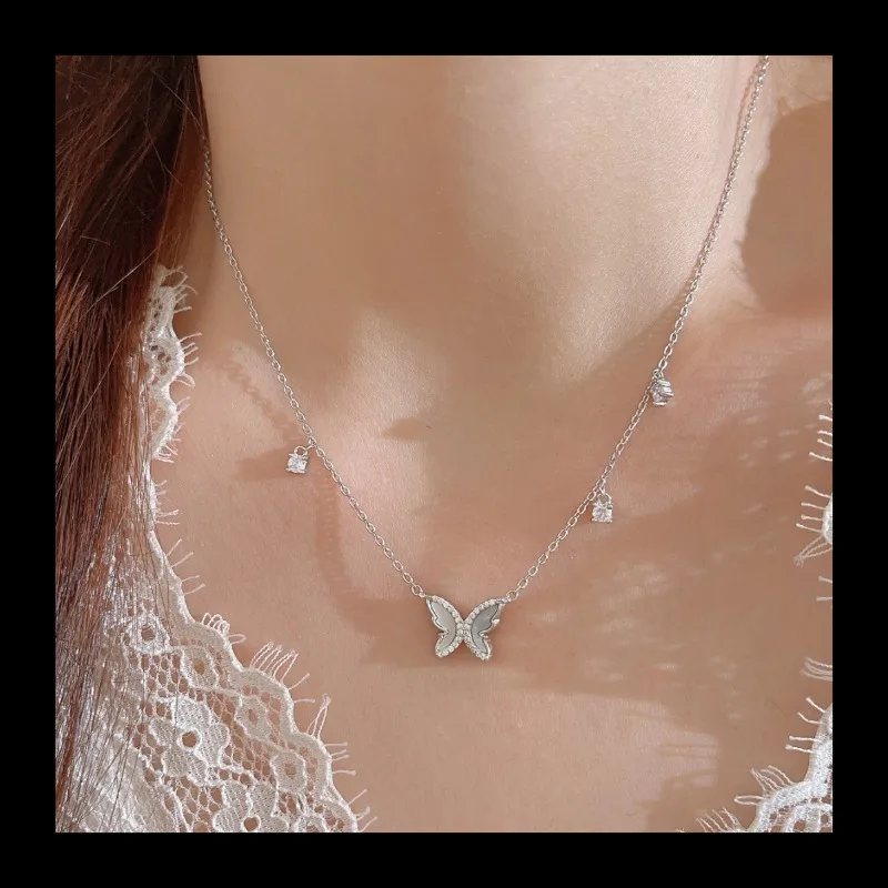 TK رائجة البيع فراشة قلادة مزاجه S925 الفضة الخفيفة الفاخرة تصميم فريتيلاري عقد من حجر الياقوت سلسلة الترقوة #4