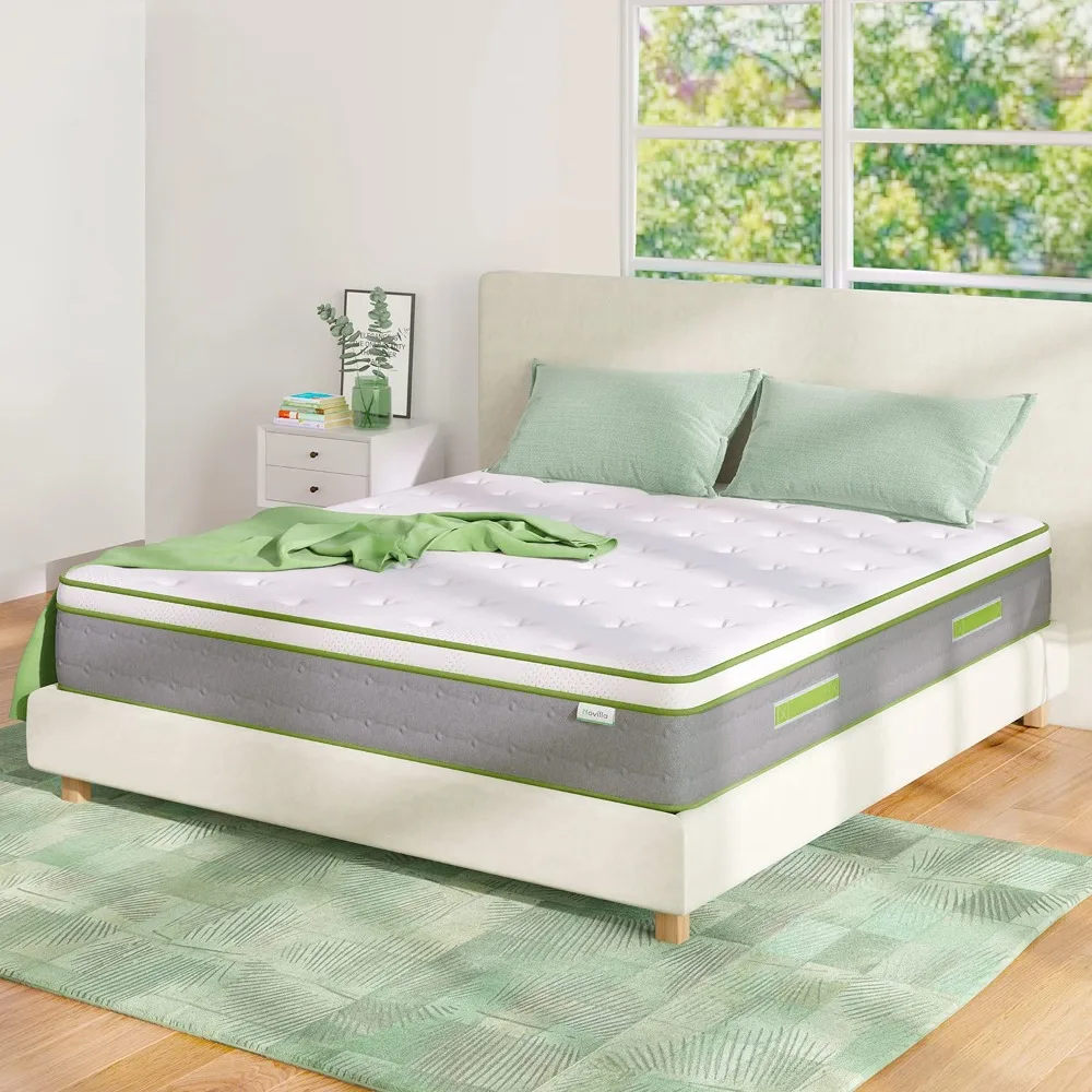 Matelas hybride de 10 pouces avec mousse à mémoire de forme en gel, avec Végétde poche enveloppées entièrement, nouveauté 2024