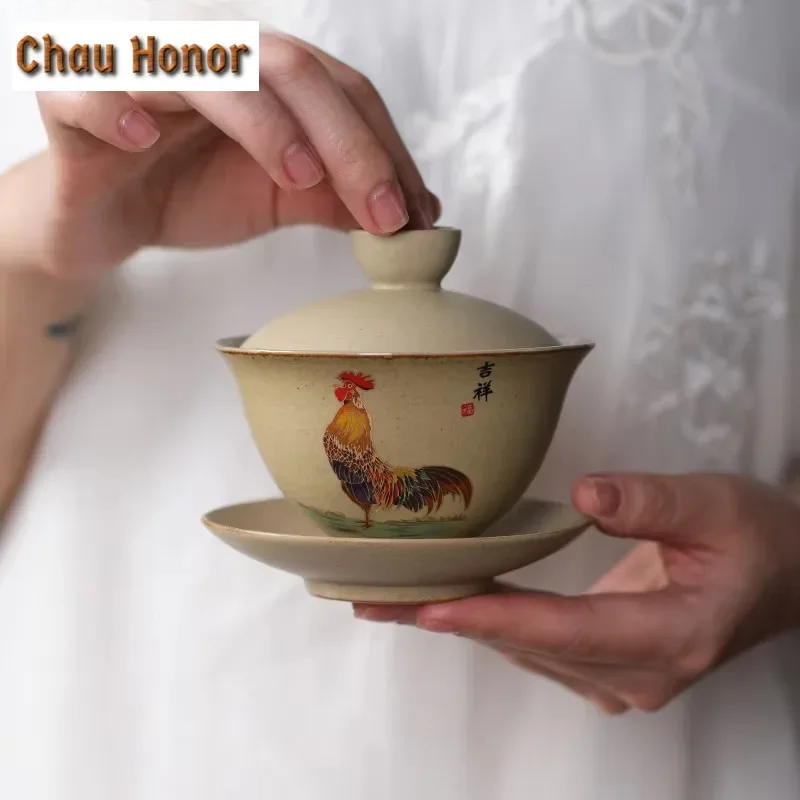 

150ml Retro Chickens Tea Tureen Water Mug Tea Bowl Emperor Kung Fu Gaiwan Creative Travel Porcelain Teapot Office Drinkware Gift