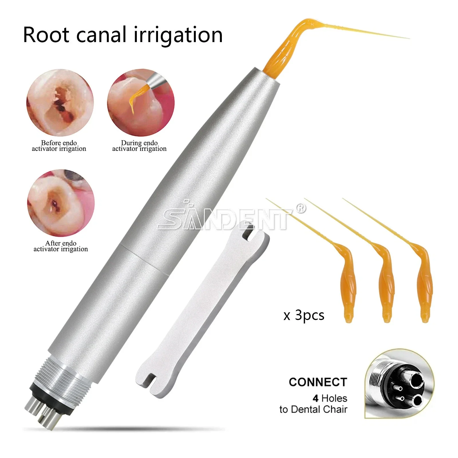 

Dental Ultrasonic Activation Air Scaler Handpiece With 3pcs Endo Irrigation Tip Fit KAVO
