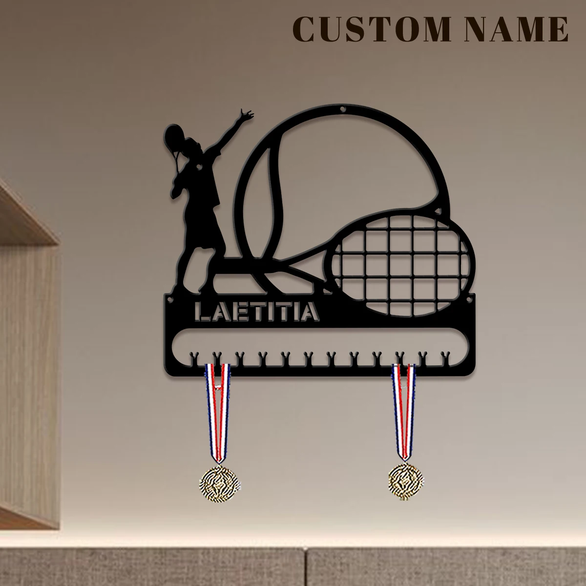 Custom Badminton Racket Metal Medal Display Rack, Valentines Gift, for Room Decor, Suitable for Basketball, Football Exercise