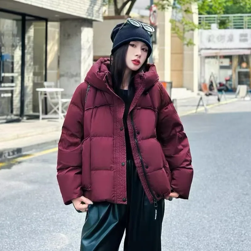 Trendy Winter Warmth Puffer Jacket Women's White Duck Down Hooded Versatile Down Jacket for Cold Weather Thick Jackets for Women