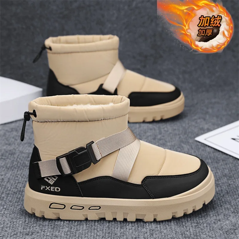 

Winter Men's High-Top Thick-Soled Shoes Anti-Slip Fleece Lined Warm Cotton Cold-Resistant Waterproof Snow Boots