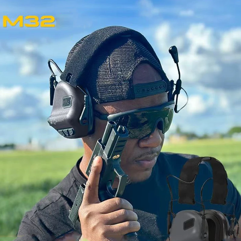 EARMOR M32 MOD4 Shooting Earmuffs and M51 Tactical PTT and ARC Helmet Rail Adapter Electronic Hearing Protection Headphones