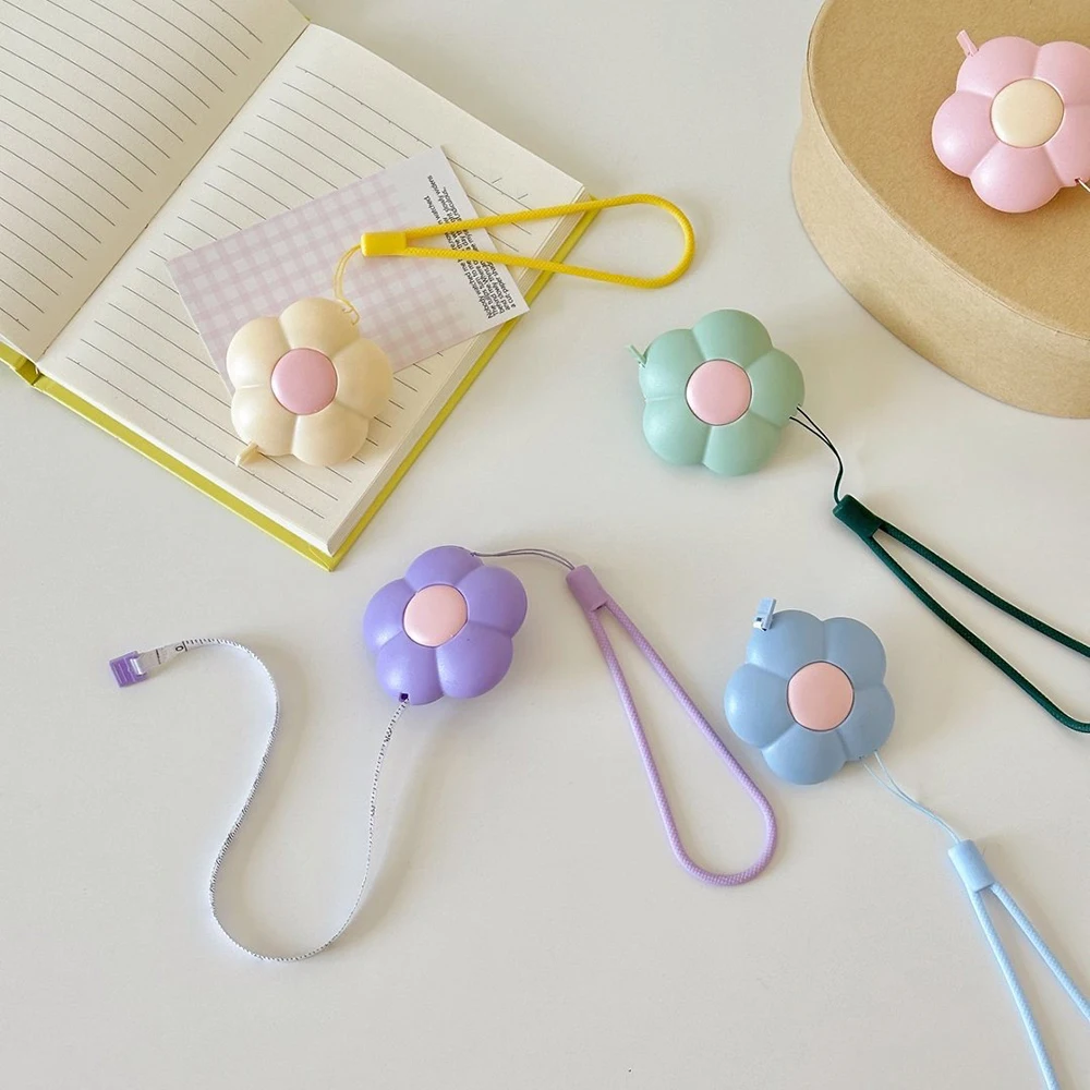 Flower shaped mini tape measure, portable with automatic retractable soft leather ruler, portable ruler, bag pendant