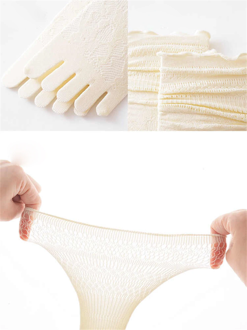 3 pairs Summer Lace Thin Breathable Five-finger Mid-tube Socks Women Split-toe Hollow Skin-friendly Pile Socks Dress Accessories