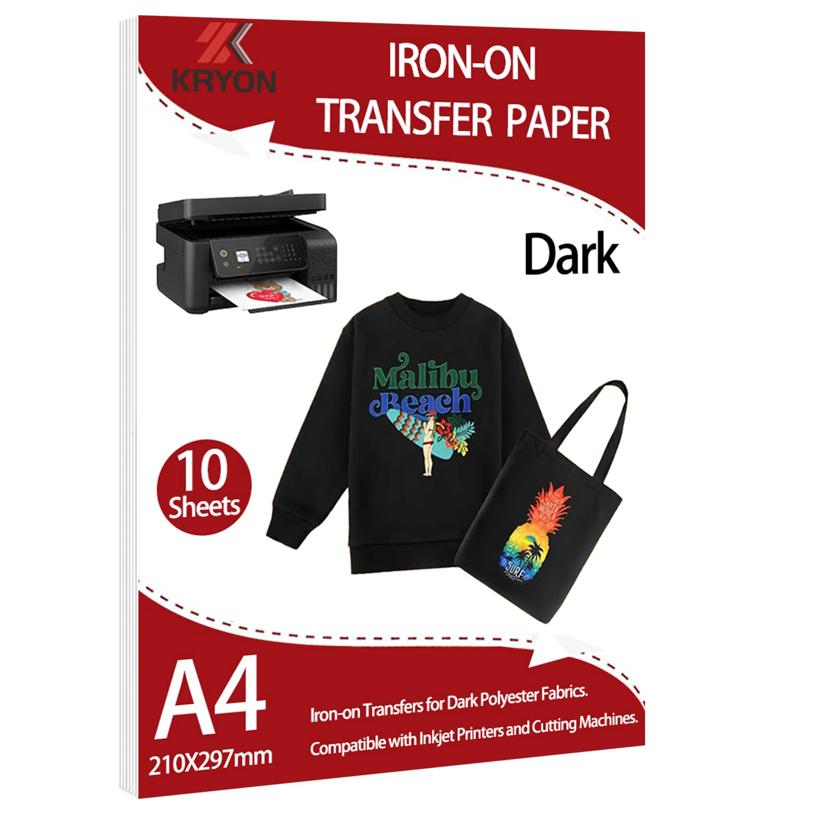 10 Sheets A4 8.3 X 11.7 Inch Iron on Heat Transfer Paper for Dark Fabric T Shirt Transfers Paper for Inkjet Printer