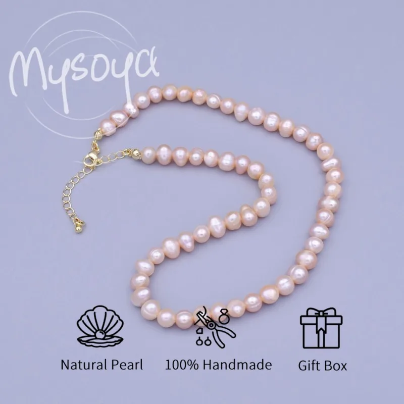 

MYSOYA PInk Freshwater Pearl Necklace 7-8mm With Gift Box For Her/Him Birthday/WeddIng/Christmas/New Year/Anniversary
