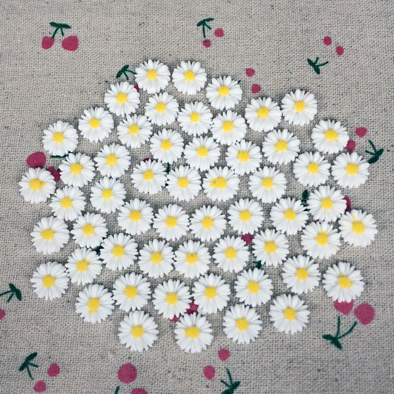 100 Pieces Flatback Flat Back Resin Flower Cabochon Kawaii White Sun flower DIY Resin Craft Decoration Handmake Accessoires:14mm