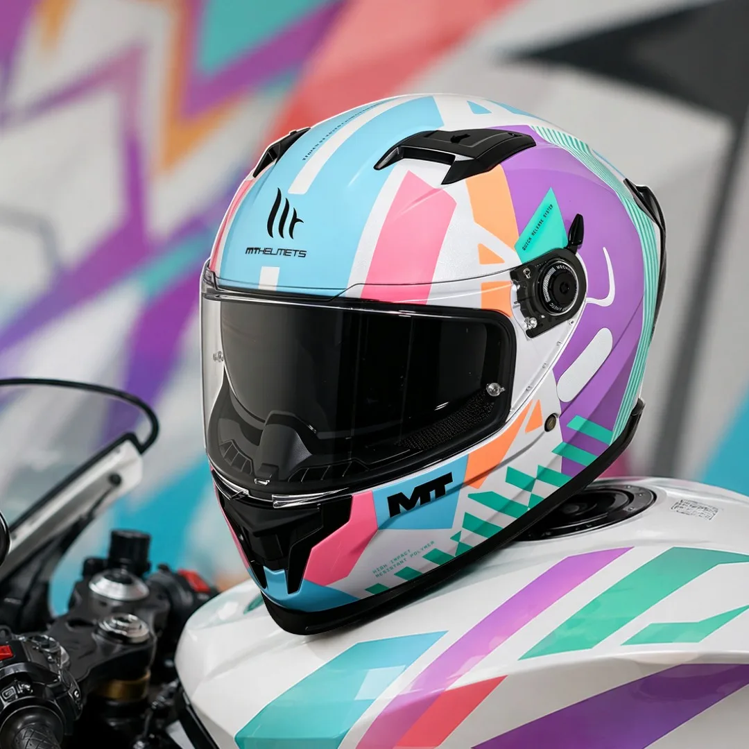 Mt Braker Sv Motorcycle Helmet New Gloss Full Face with Large Spoiler and Mask Quick Release Double Visors for Motocross Racing