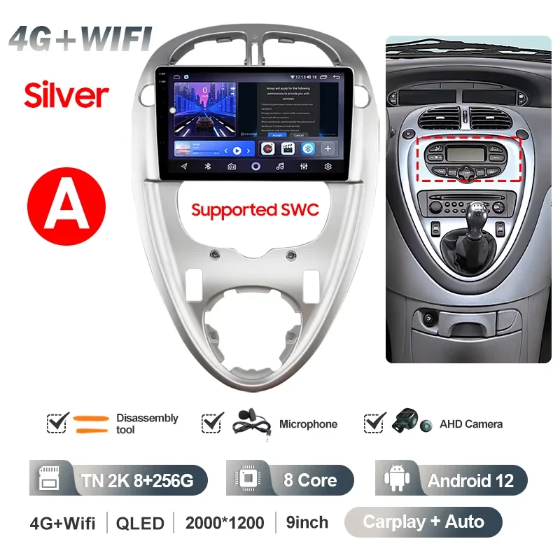 QSZN 2 Din Autoradio Voor Citroen Xsara Picasso 1999-2010 WiFi + 4G Multimedia Video Player Stereo GPS Navigatie Draadloze Carplay