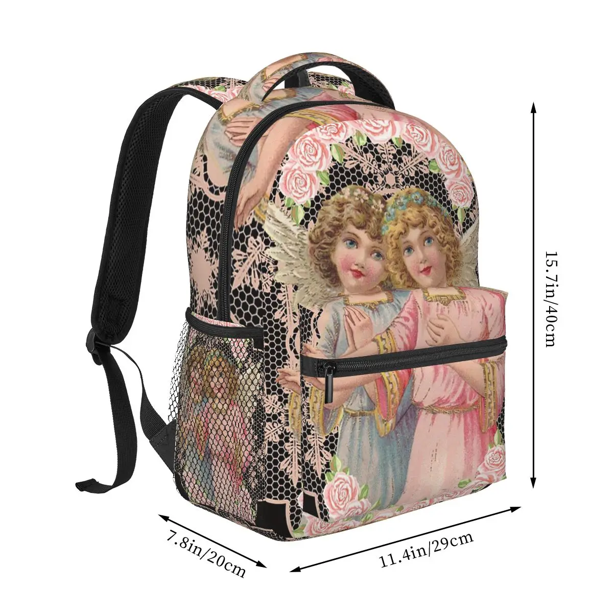 Kawaii Victorian Angel Vintage Rose Student Backpack School Bag Hiking Travel Daypack for Men Women Bookbag Shoulder Bags