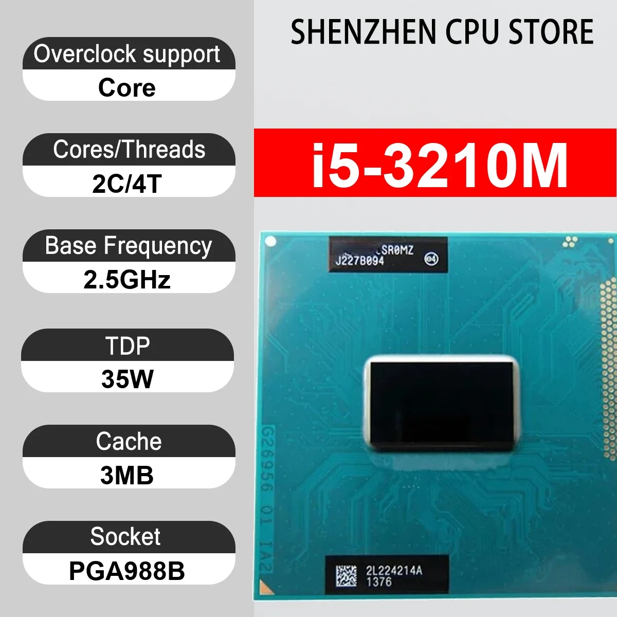 Intel Core i5-3210M 2 Core 4 Thread 2.5GHz 35W 3MB Cache 22nm PGA988B SR0MZ DDR3 1333/1600 MHz Ivy Bridge HD Graphics 4000
