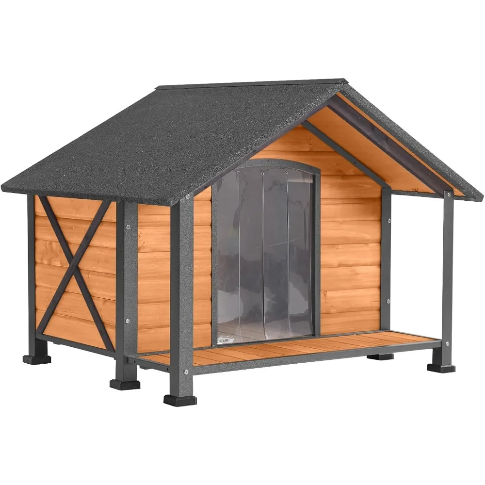 Dog House Outdoor & Indoor Unique All-Around Iron Frame Dog Kennel for Winter with Raised Feet for