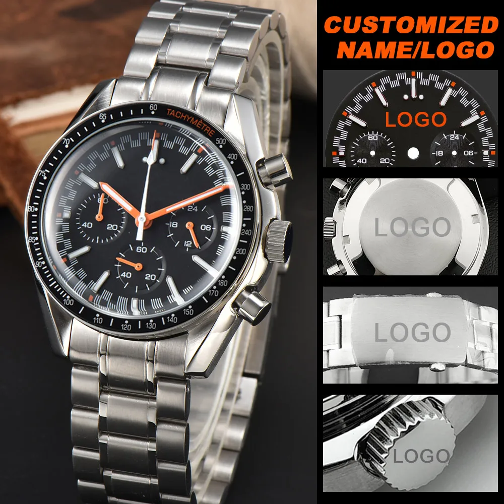 Montre à Quartz pour hommes, Logo personnalisé, mouvement VK-63, 39.7mm, luxe, mode décontractée, étanche 50M, nom personnalisé