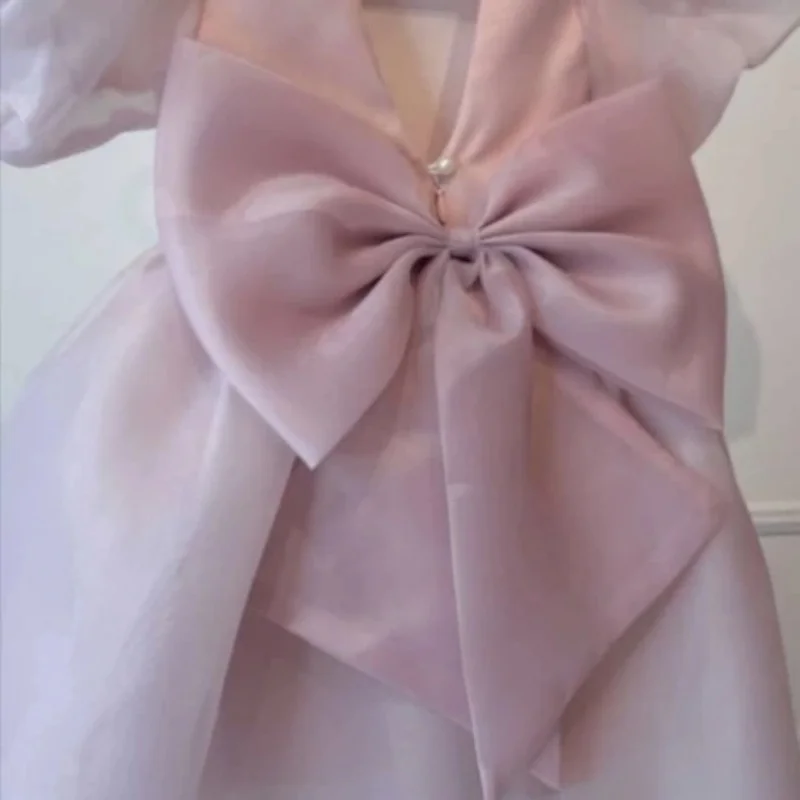 15 roze strikken bloemenmeisjesjurk rugloze vetersluiting prinses babymeisje verjaardagsfeestje eerste communie trouwjurk