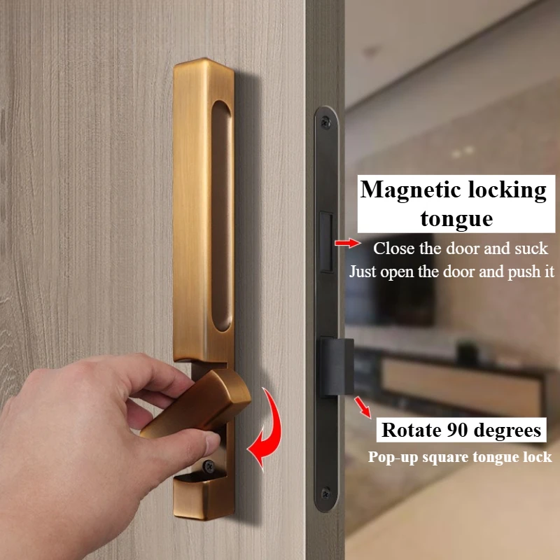 Invisible Magnetic Door Lock Hidden Door Handle Bedroom Magnetic Lock Background Wall Door Dark Mounted Black Single-side Lock