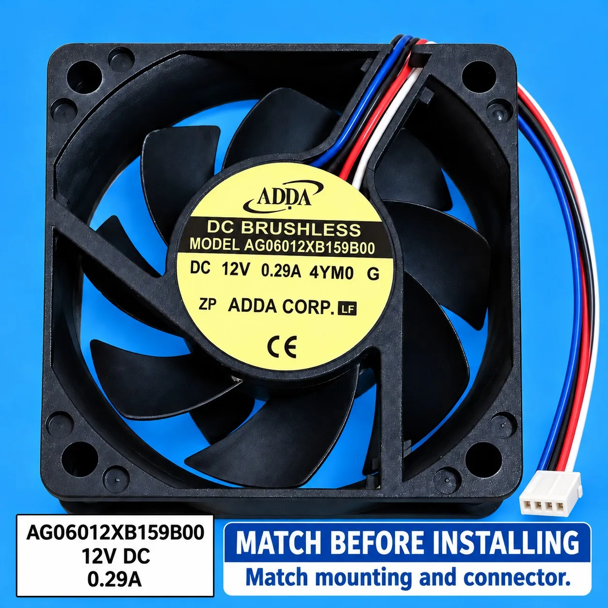 AG06012XB159B00 DC Cooling Fan 60x60x15mm 6015 12V 0.29A PWM Tachometer 4-Wire for ADDA