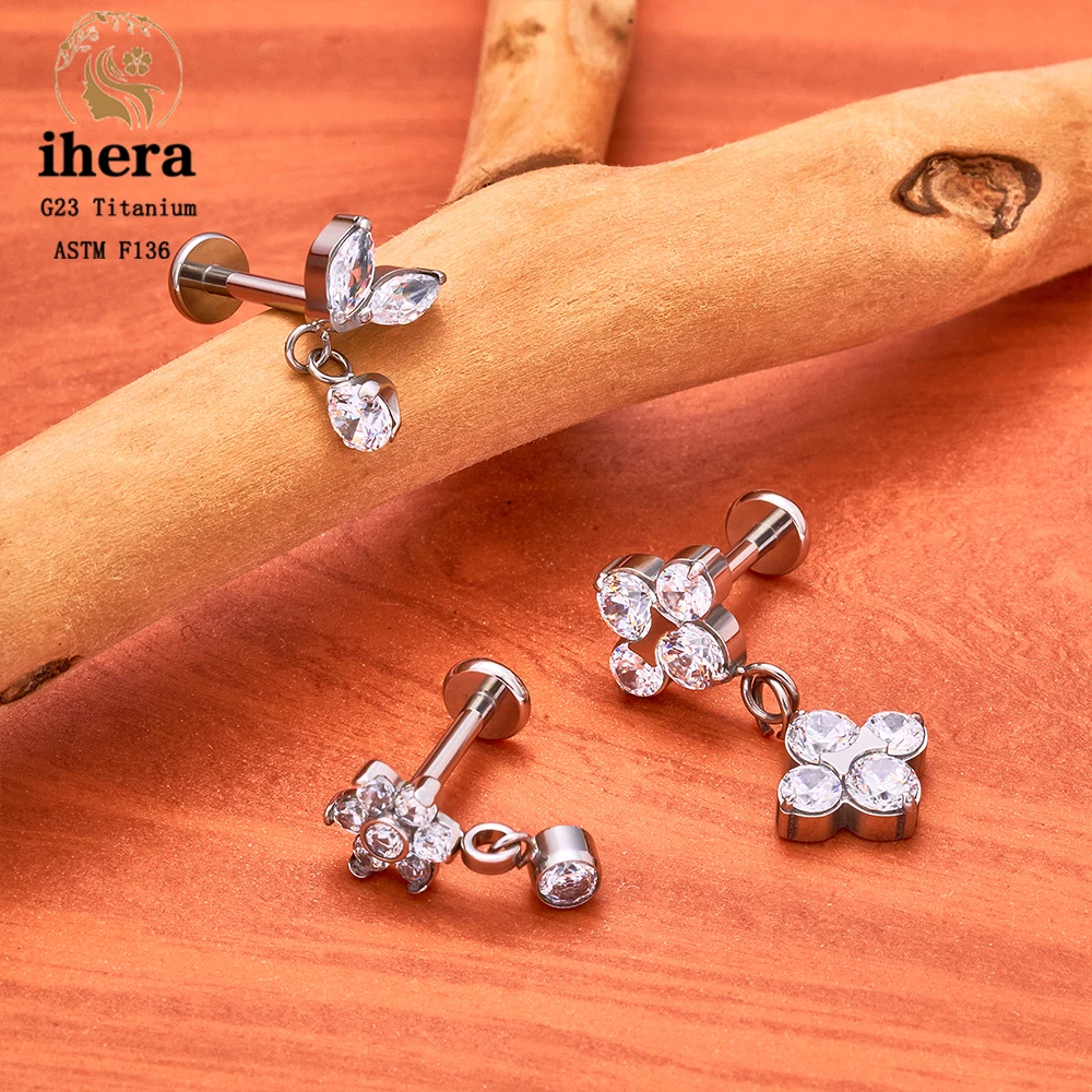 ASTM F136 Titanium Ear Cartilage Earrings Internal Thread 16G Hidden Helix Stud CZ Drape Chain Flat Back Tragus Piercing Jewelry
