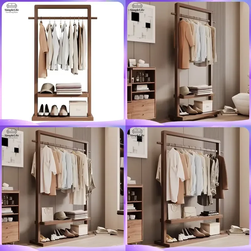 Solid Wood Coat Rack Floor Standing Clothes Hanger Heavy Duty Extra Thick Coat Rod Bedroom Entryway Hall Tree Furniture