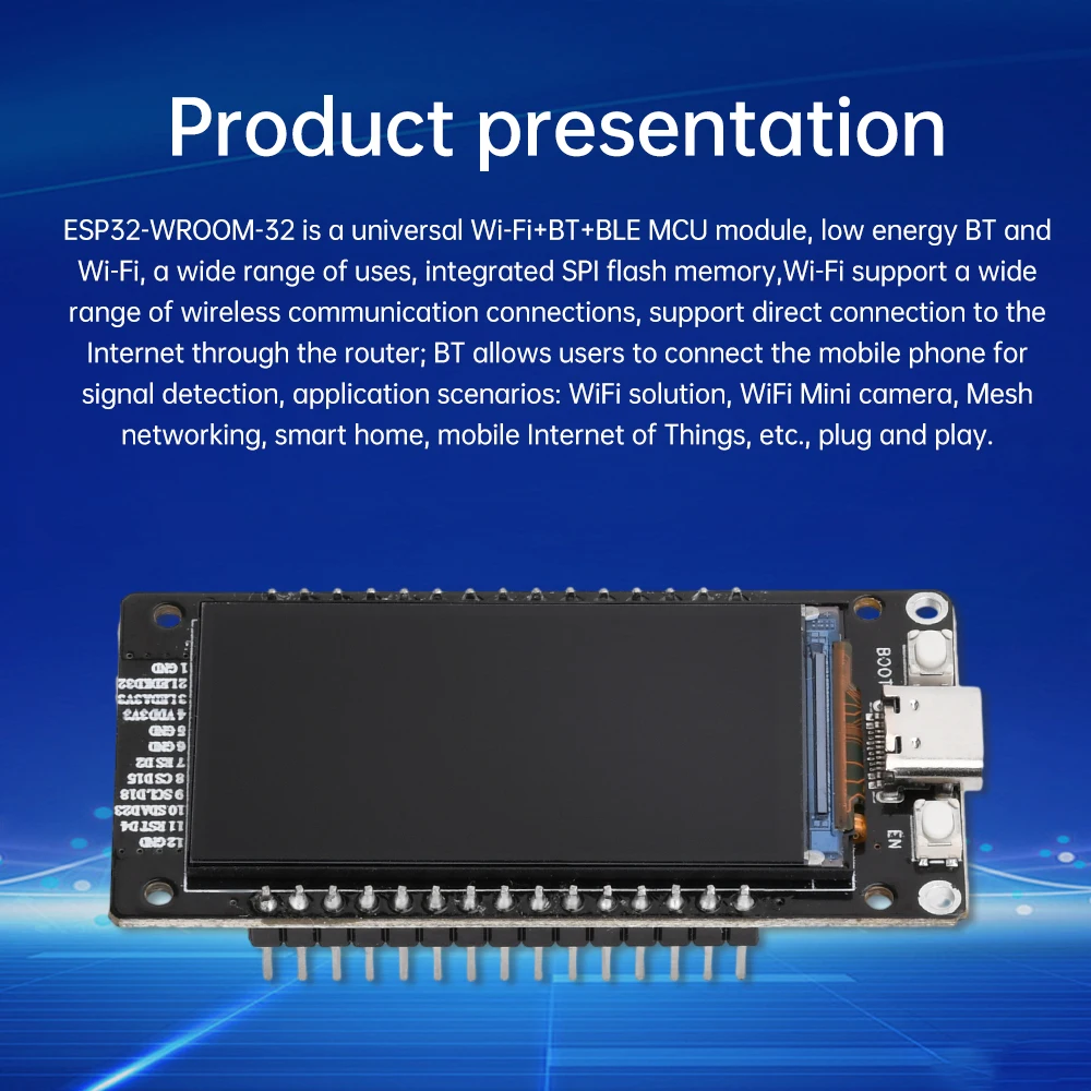 ESP32 1,4/1,9-дюймовый ЖК-дисплей Wi-Fi и Bluetooth-совместимая плата разработки модулей ESP32-WROOM-32 Модуль Интерфейс Type-C