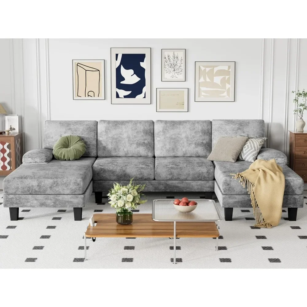 

Sectional Sofa U-Shaped Couch with Soft Modern Cotton Chenille Fabric Oversized Seats with Comfortable Backrest Convertible Sofa