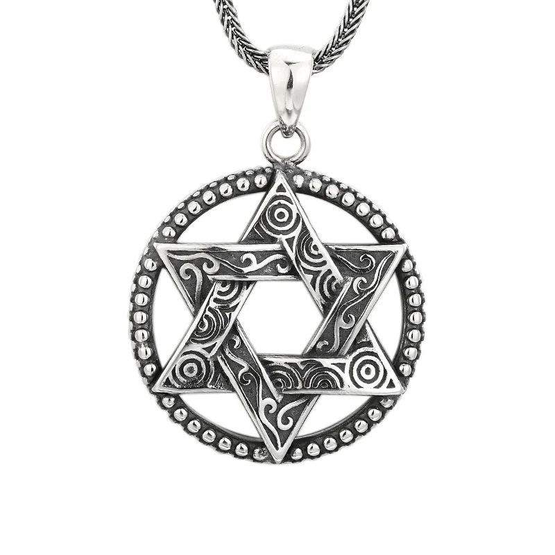 BOCAI New S925 Sterling Silver Charms Pendants for Men Women Antique Silver Six-pointed Stars Trendy Charm Fine Choice Jewelry