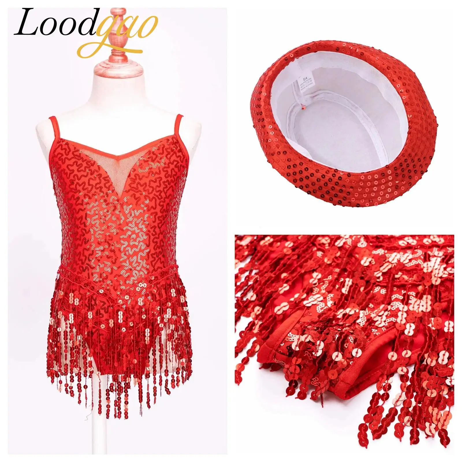 Kids Girls Chacha Latin Dance Costume Fringed Jumpsuit Shiny Tango Dancing Leotard Sequins Tassel Bodysuit Performance Dancewear