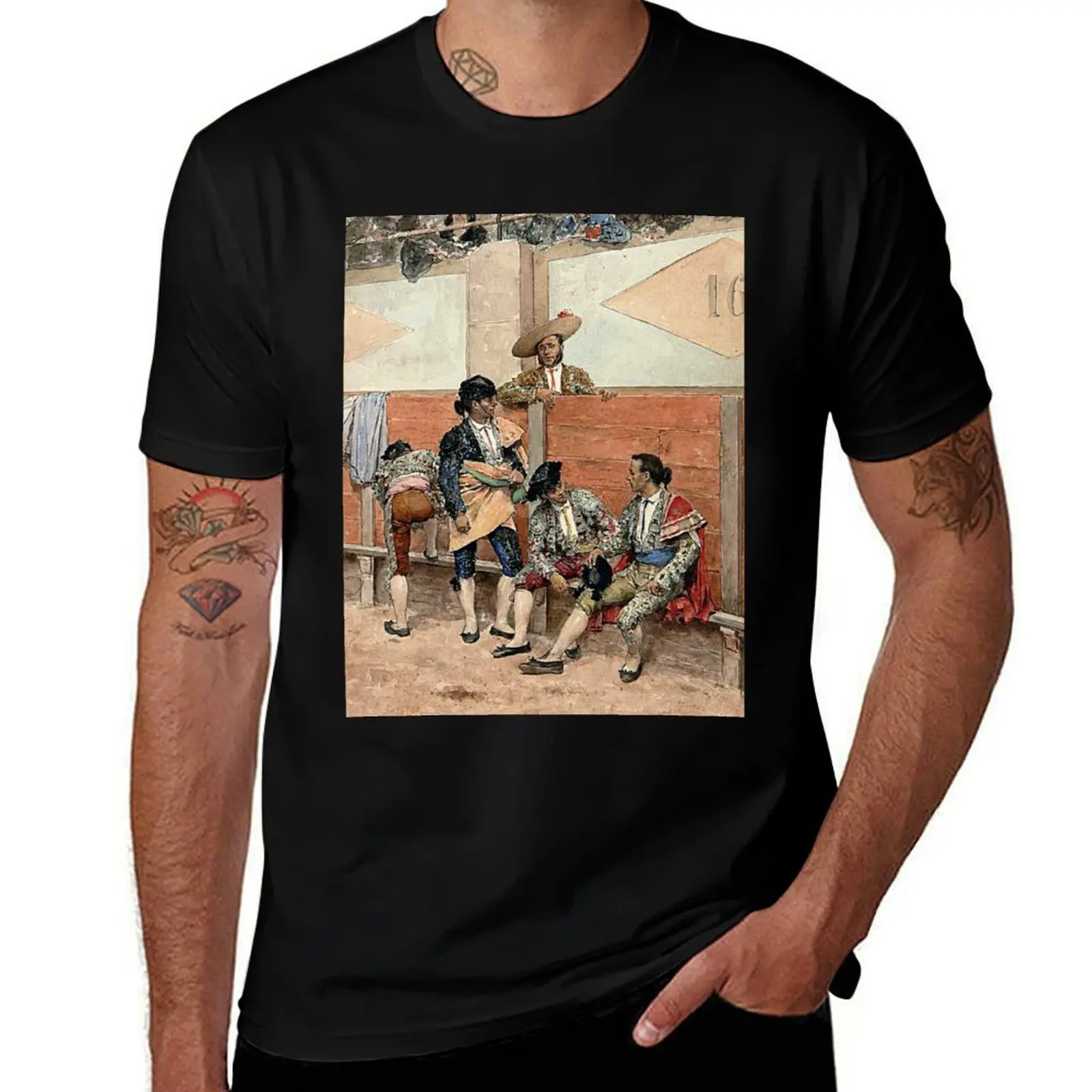 

A Rest During the Bullfight by Joaquín Agrasot T-Shirt plus sizes customizeds compression shirt men