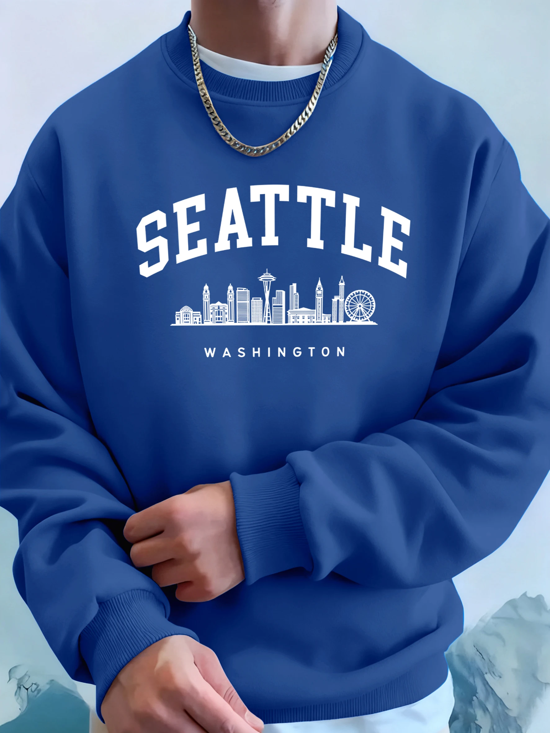 Seattle Washington Brief Kreative Gedruckt Mode Sportswear Mann Tasche Warme Top Fleece All-Match-Kleidung Bequeme Weiche Sweatshirt – Detail 16