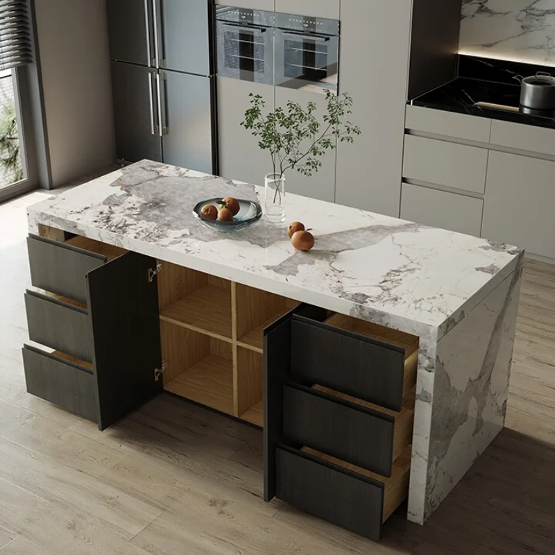 

Italian light luxury rock slab island table dining table chair side cabinet kitchen living room high-end partition cooking bar