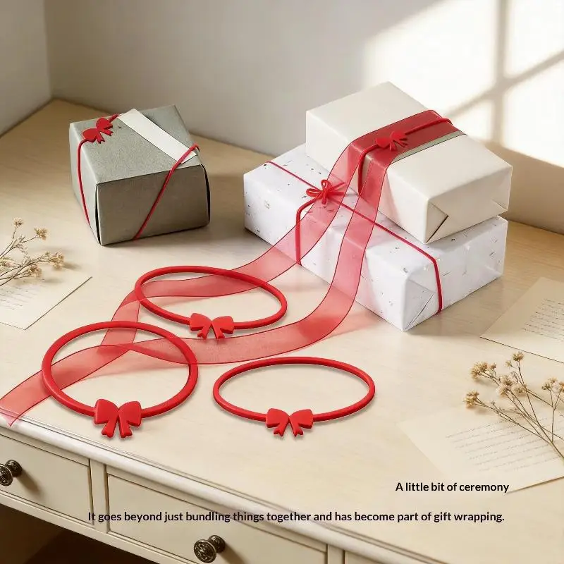 10Pcs Durable Silicone Gift Wrap Bands Cute Bow Design Reusable for Halloween Gift Wrapping Holiday Decoration