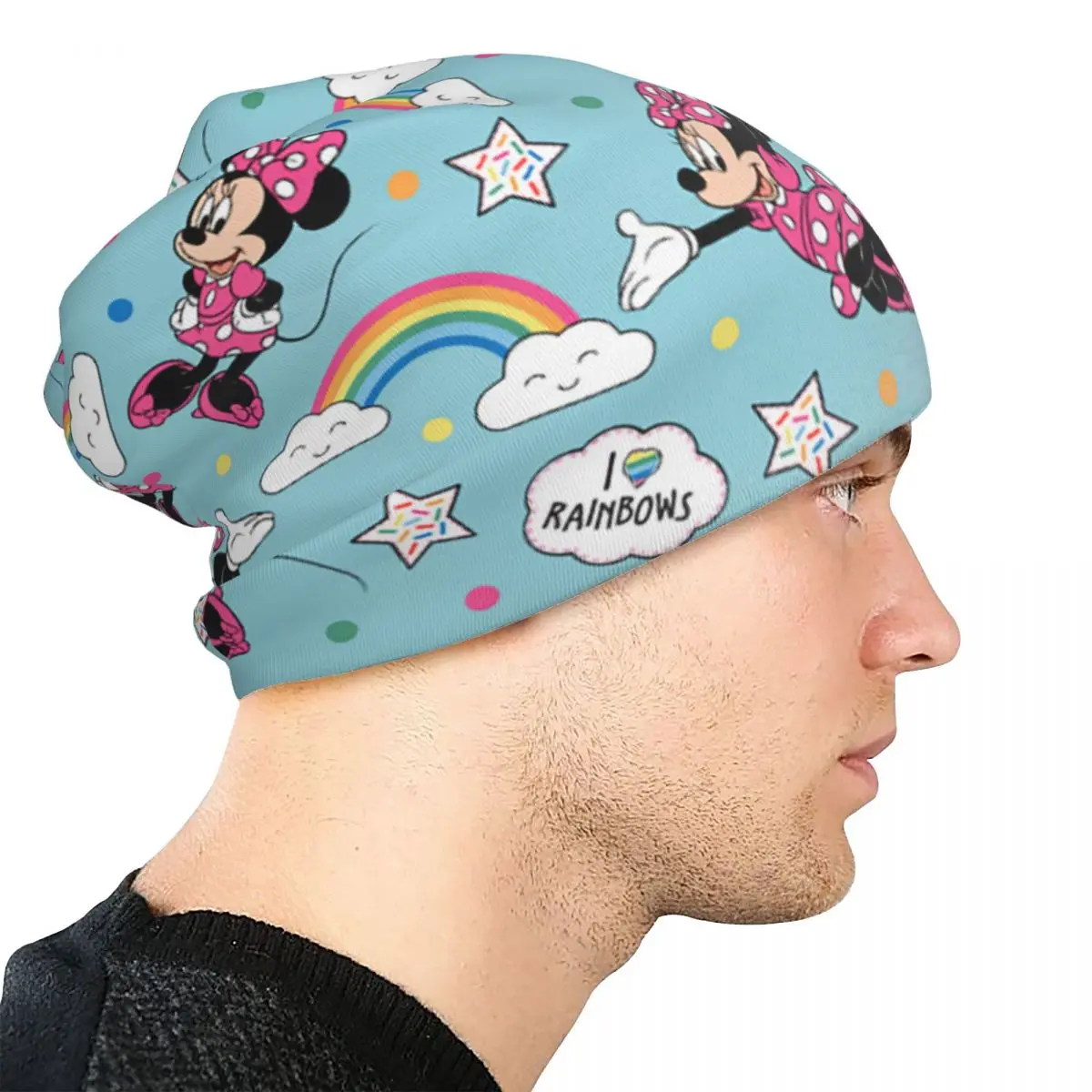 ミッキーミニーマウス愛虹ボンネット帽子秋冬屋外スカリービーニー帽子男性女性用春多機能キャップ