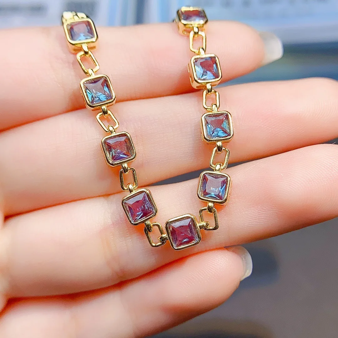 

Alexandrite Bracelet 4x4mm, S925 Silver Gold Plated Color Change Gemstone Jewelry