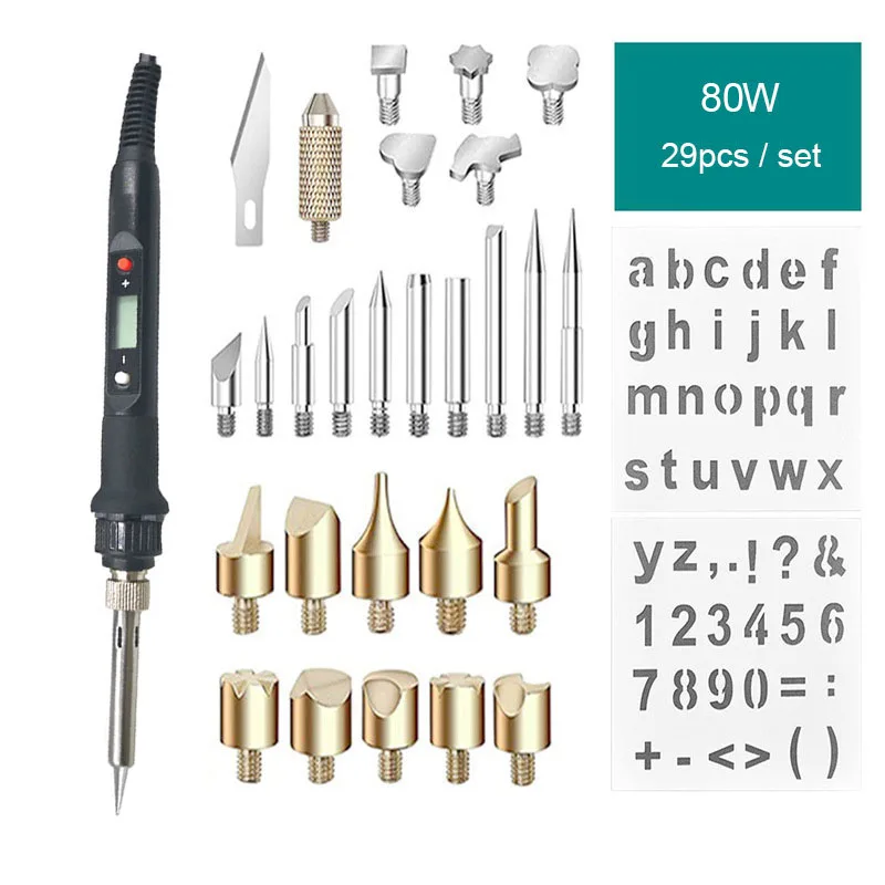 Professional Wood Pyrograph Soldering Iron 80W Lcd Display Pyrography Engraving Burner Pen Templates For Write In Wood With Heat