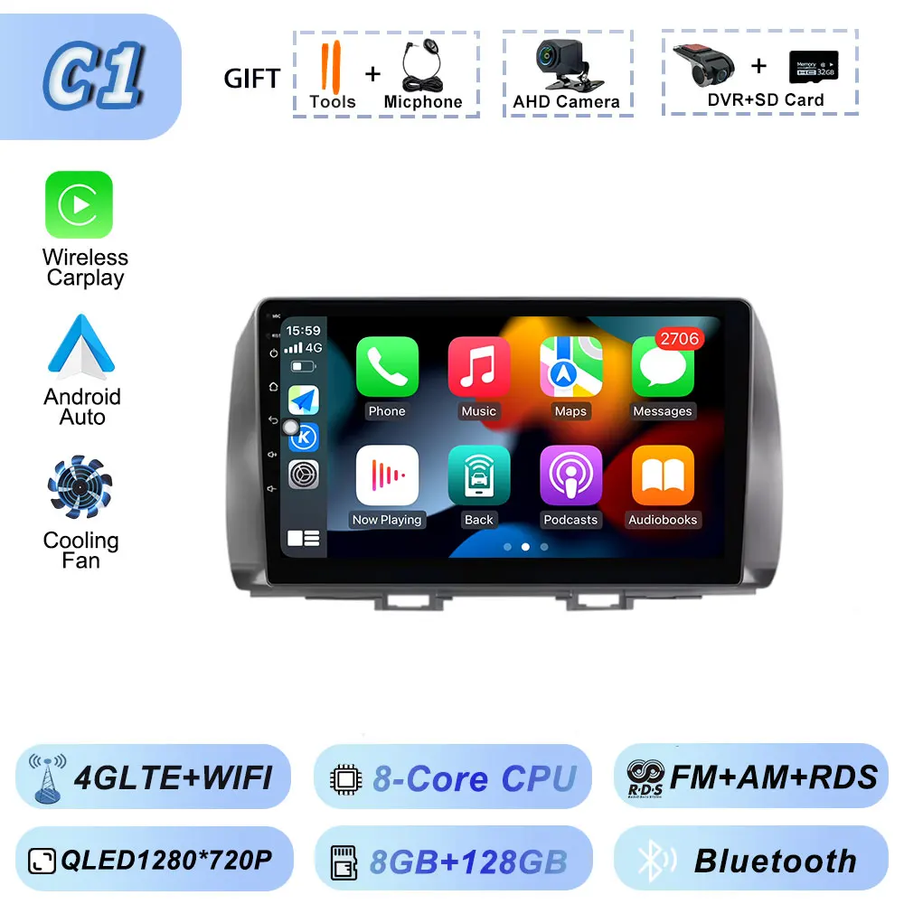 Android Auto voor Toyota BB 2 Daihatsu Materia 2005-2016 Autoradio Multimedia Video Bluetooth Speler GPS Navigatie CarPlay WiFi - afbeelding 1