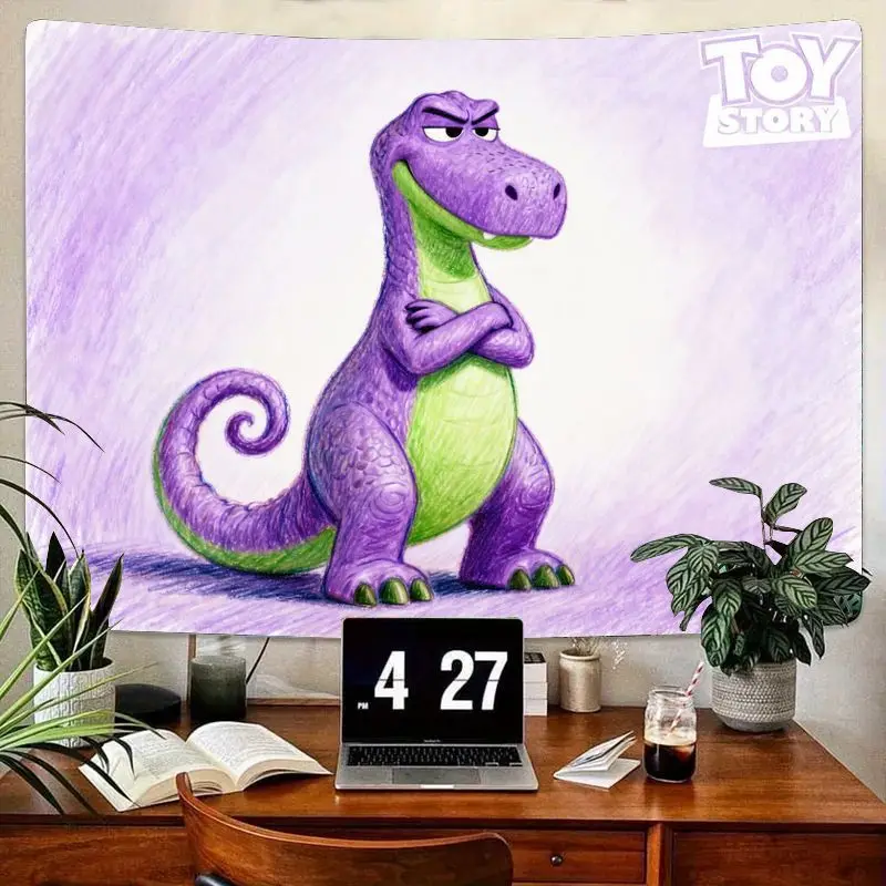 

1PC Toy Story Rex Purple Green Dinosaur Sketch Tapestry Modern Polyester Wall Art Living Room Bedroom Decor Gift for Fans
