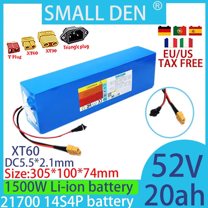 New 14S4P 52V 20ah 21700 lithium battery pack with large capacity 100-1500W motor battery and built-in 30A BMS off-road vehicle