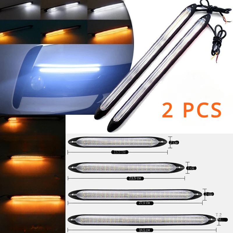 

2pcs Led Day Light Lamp Bar Universal Waterproof DRL Fog Lamp Car Styling Auto Headlight Sequential Turn Signal Yellow Flow